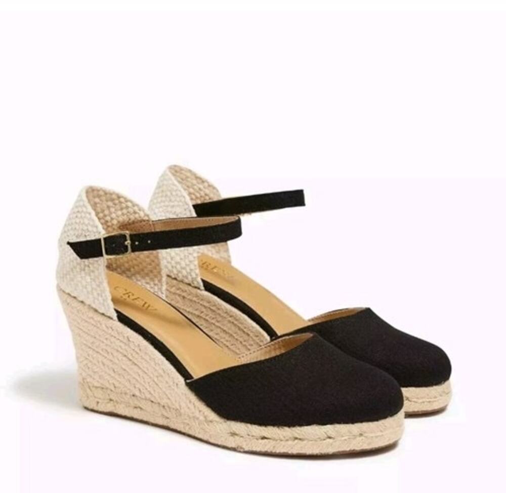 J. Crew Seville Black Canvas Espadrille Wedge Sandals Women Size 11 Elegant Chic